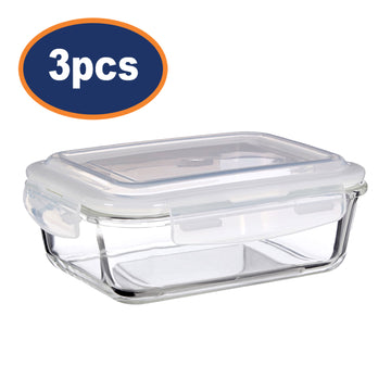3pcs Freska 1040ml Borosilicate Glass Lunch Box Container
