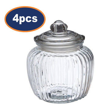 4pcs 1320ML Glass Storage  Fluted Jar with Lid Set