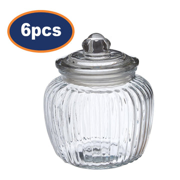 6pcs 1320ML Glass Storage  Fluted Jar with Lid Set