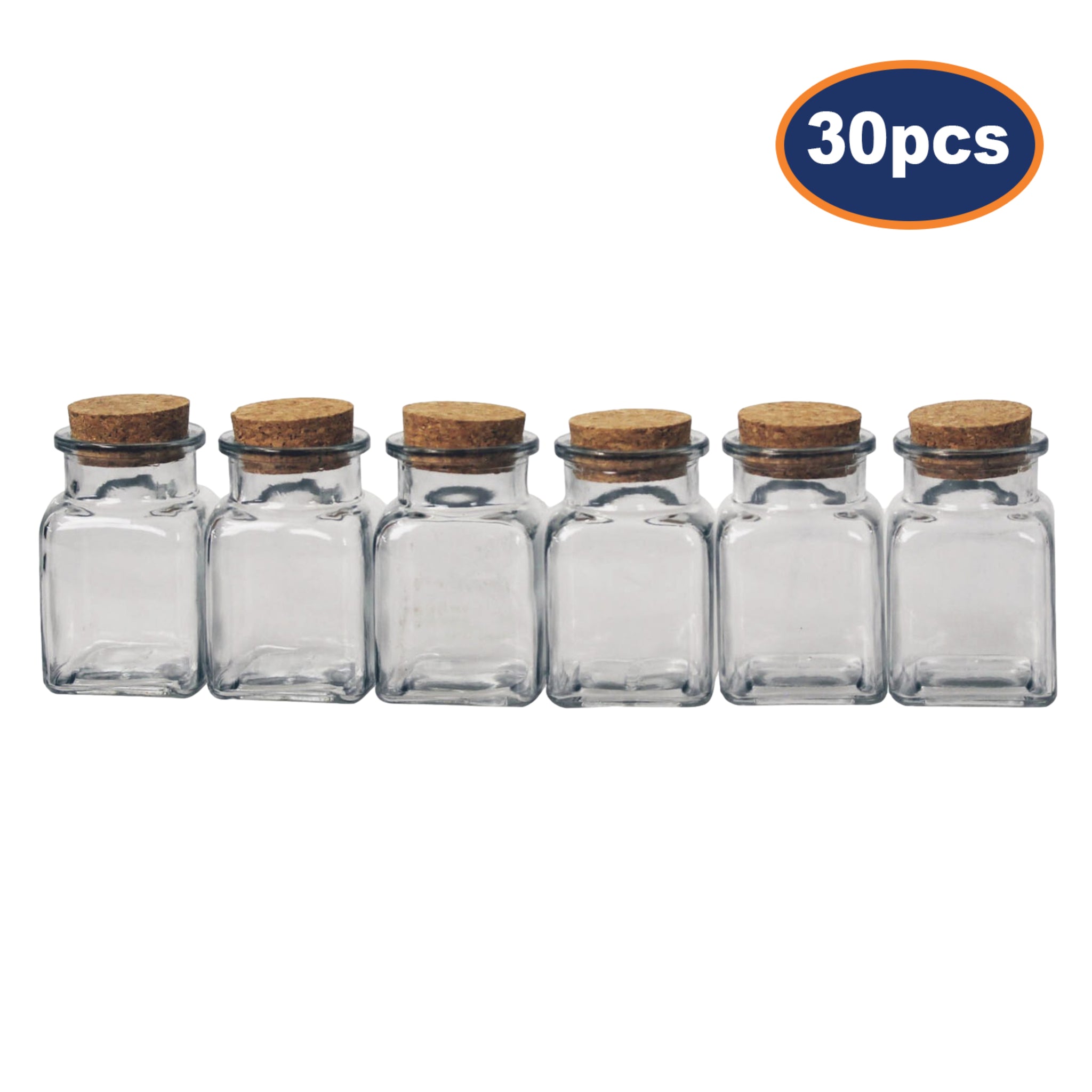 30pcs Tromso 200ml Corked Lid Square Glass Jars