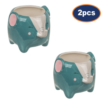 2Pcs Elephant Indoor Ceramic Planter