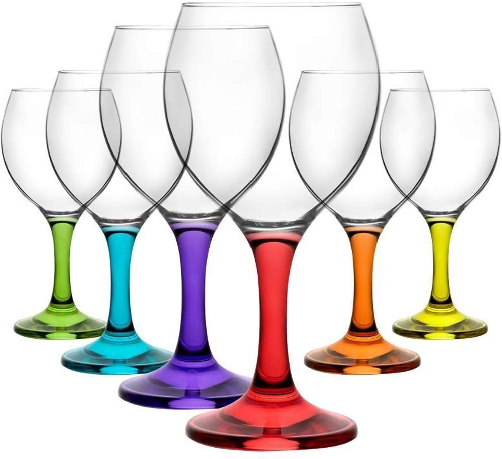 6Pcs 210ml Assorted Coloured Stem Wine Glasses Set