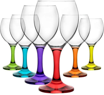 6Pcs 210ml Assorted Coloured Stem Wine Glasses Set