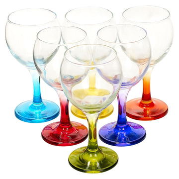 6pc Set 210ml Cocktail Coloured Stem Wine Glasses