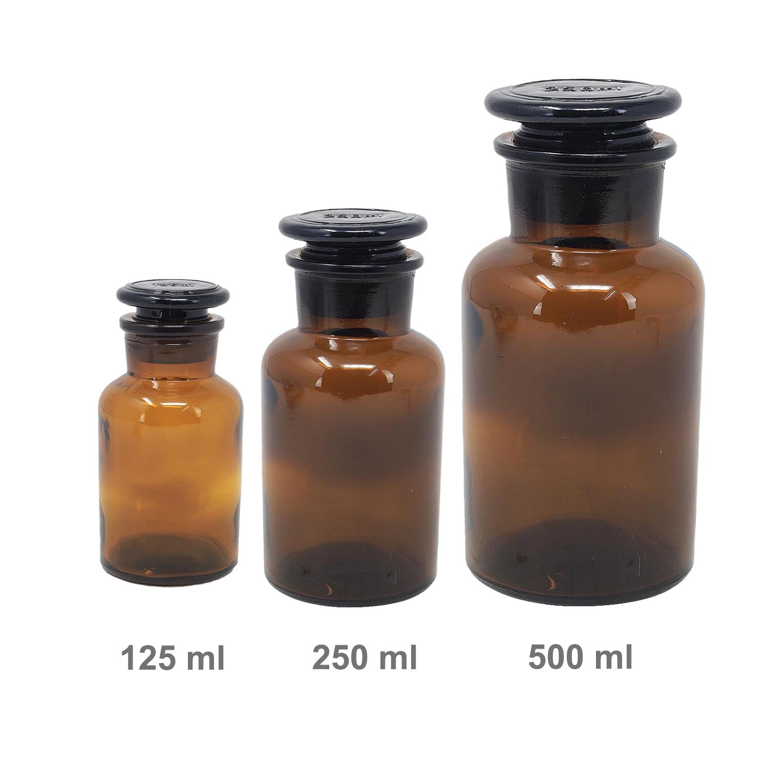 3Pcs 125/250/500ml Amber Glass Apothecary Bottles Set