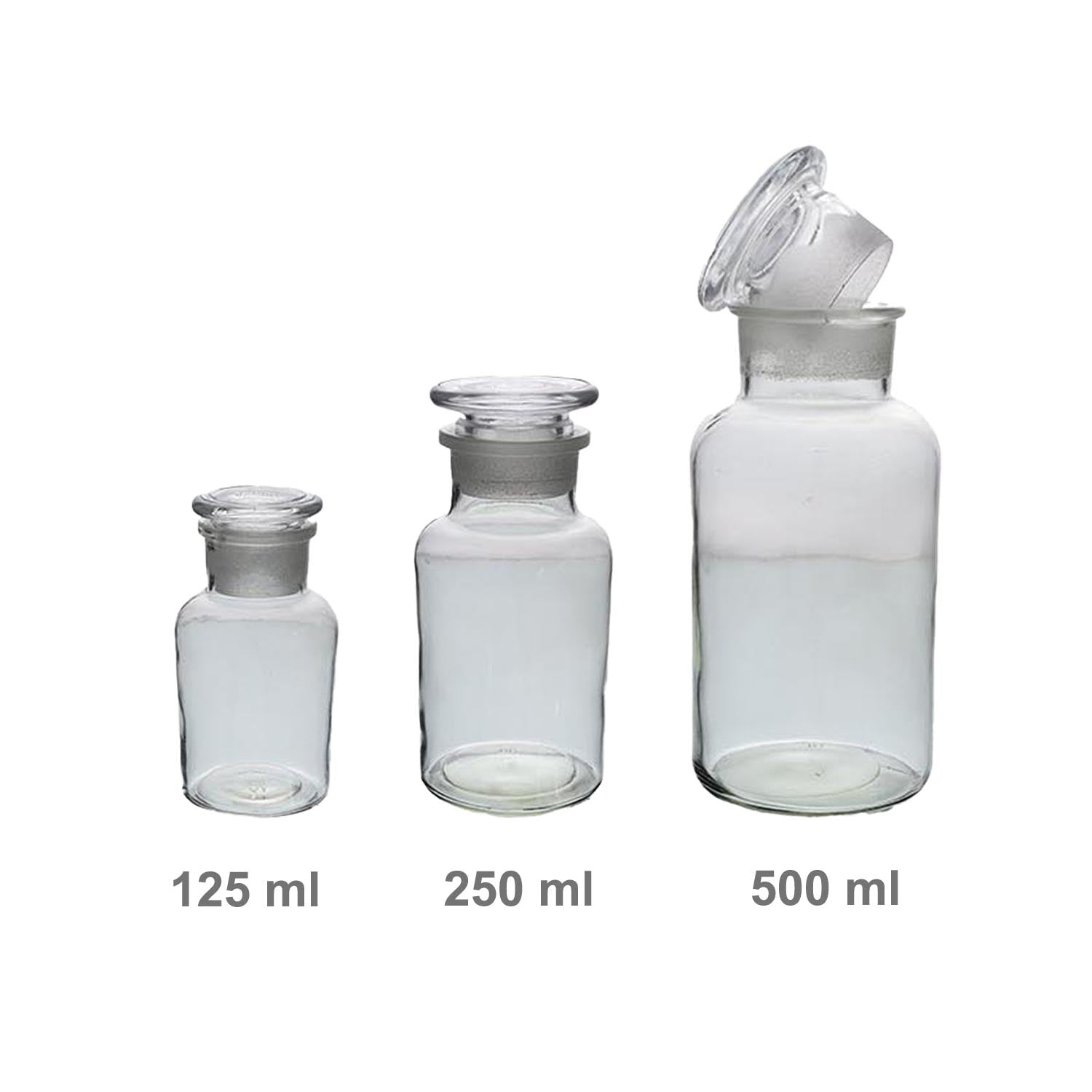3Pcs 125/250/500ml Clear Glass Apothecary Bottles Set