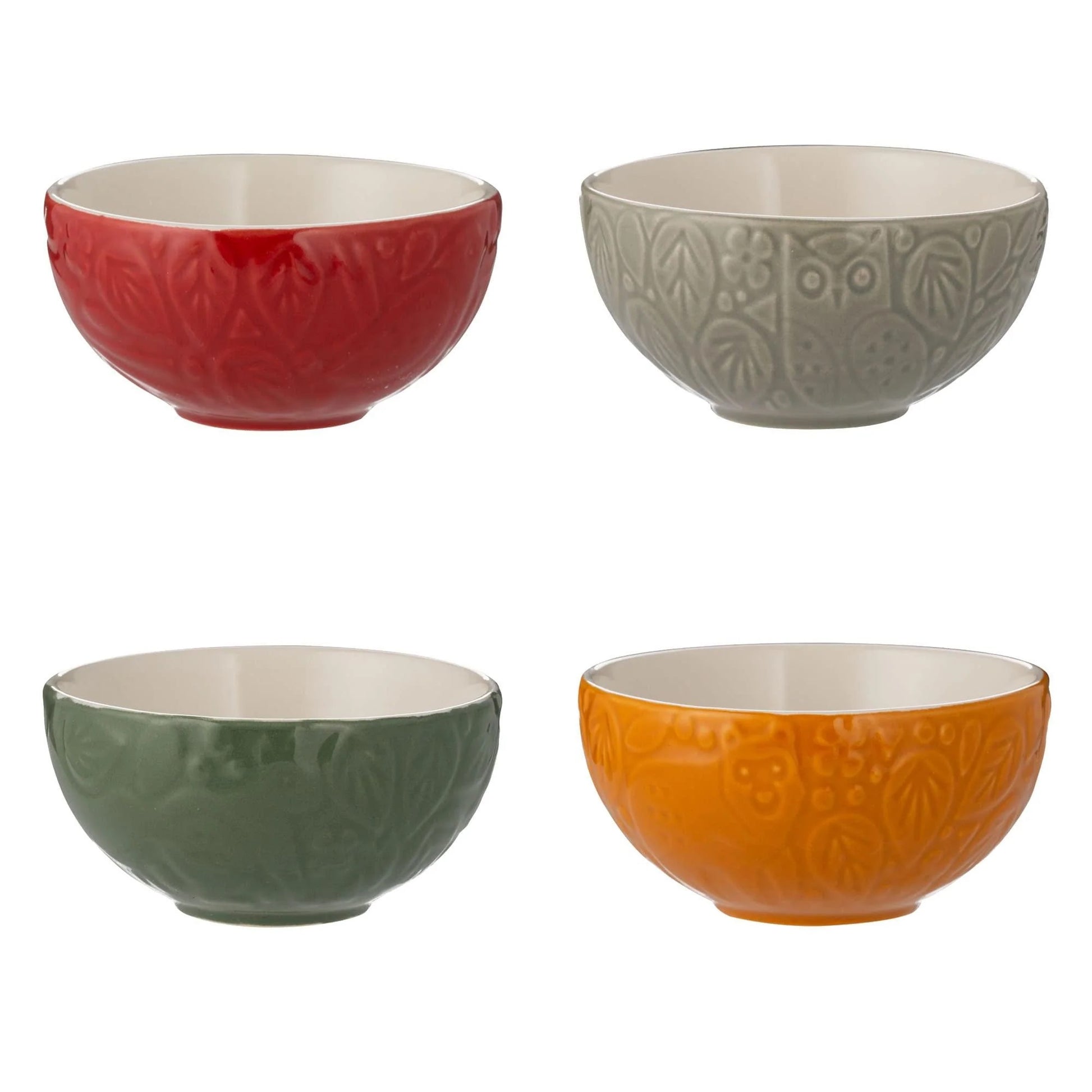 4Pcs Stoneware Bowls Embossed Woodland Animals