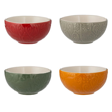 4Pcs Stoneware Bowls Embossed Woodland Animals