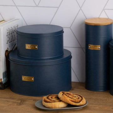 2pcs Typhoon Navy Blue Ribbed Effect Cake Canister
