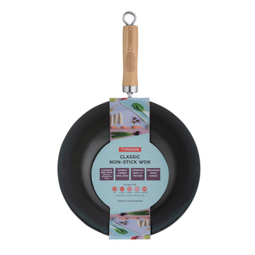 28cm Carbon Steel Induction Black Wooden Handle Wok Cookware