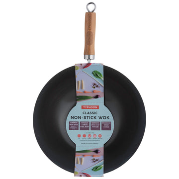 31cm Carbon Steel Induction Black Wooden Handle Wok Cookware