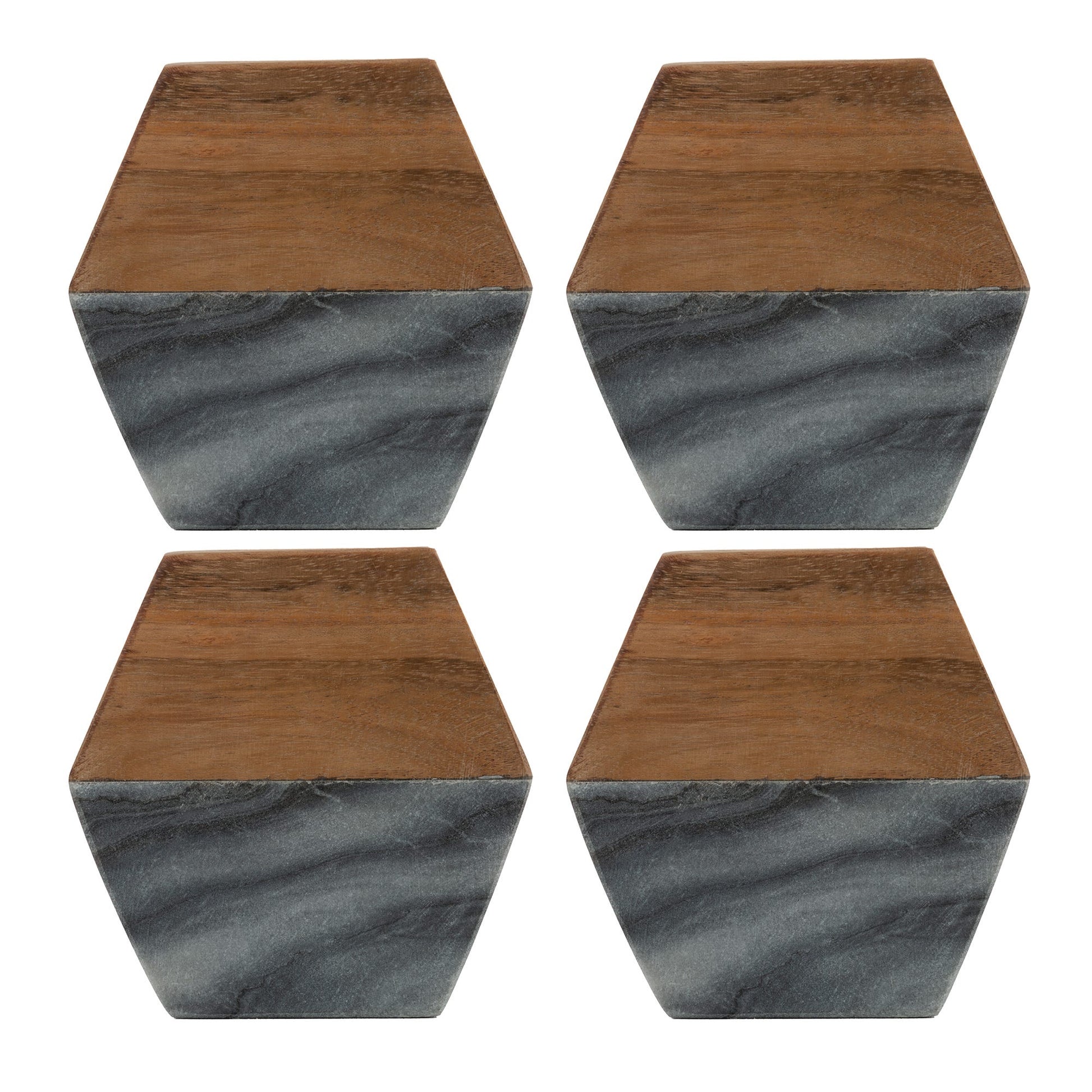 4Pcs Marble Acacia Coaster Half & Half Brown &Grey Tableware