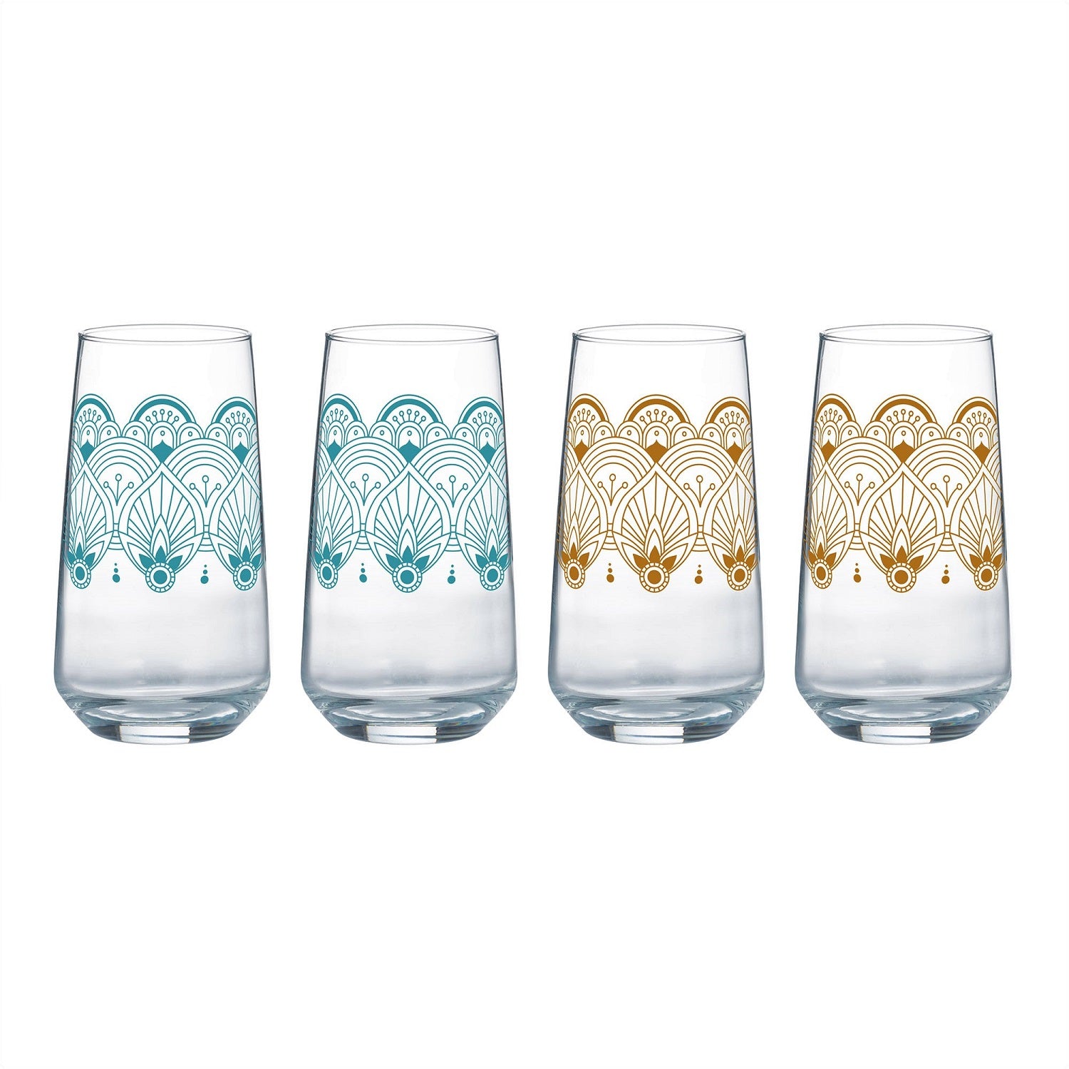 Set of 4 0.46L World Foods Ethnic Design Glass Water Highball Glasses