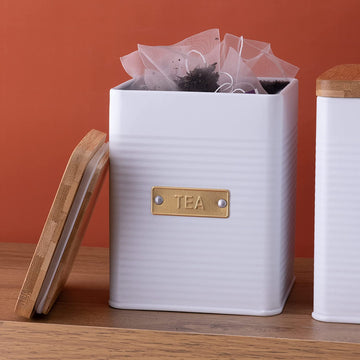 White Steel Tea Storage Square Canister