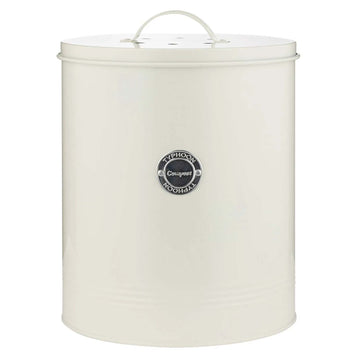 5L Cream Steel Compost Caddy Waste Bin With Odour Absorbing Filter