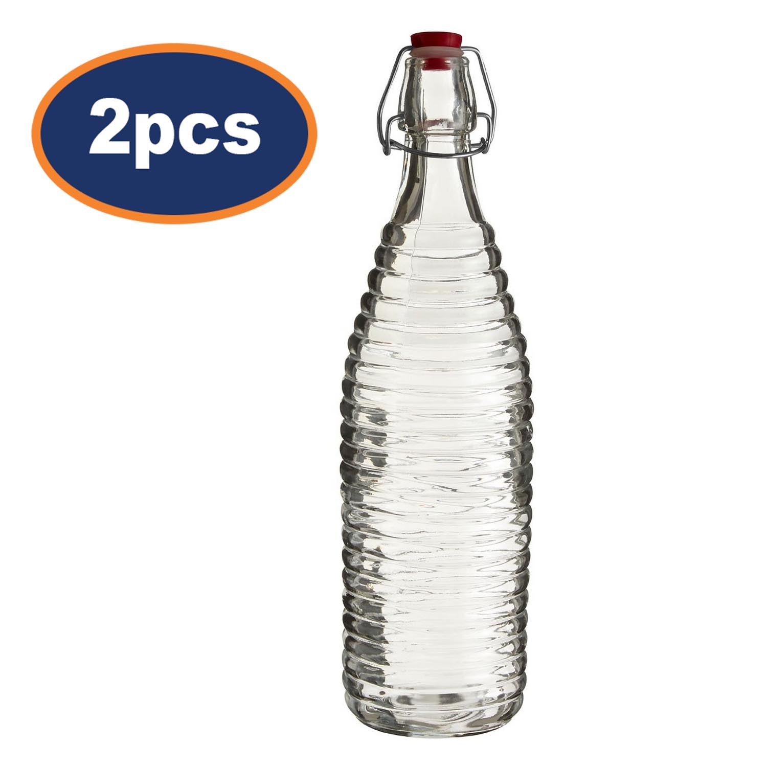 2pcs 1 Litre Clear Glass Bottle Clip Top Lid