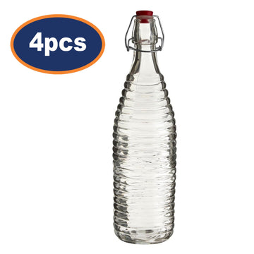 4pcs 1 Litre Clear Glass Bottle Clip Top Lid