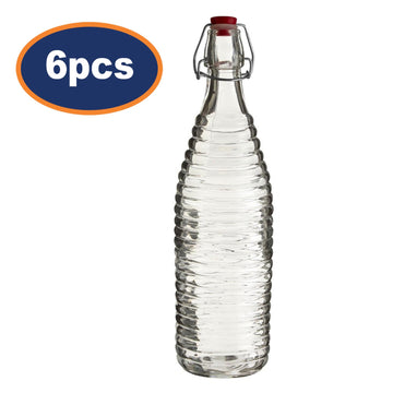 6pcs 1 Litre Clear Glass Bottle Clip Top Lid