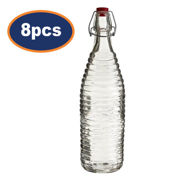 8pcs 1 Litre Clear Glass Bottle With Clip Stopper