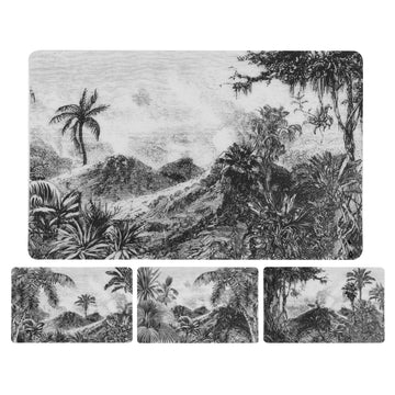 Set of 4 43x28cm Monochrome Jungle Landscape Placemats