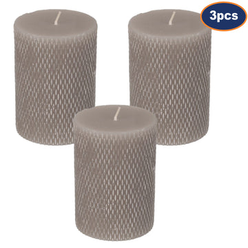 3Pcs Grey Hand Carved Pillar Candle