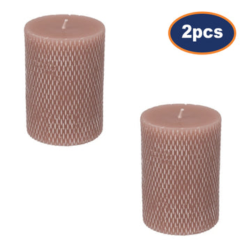 2Pcs Pink Hand Carved Pillar Candle