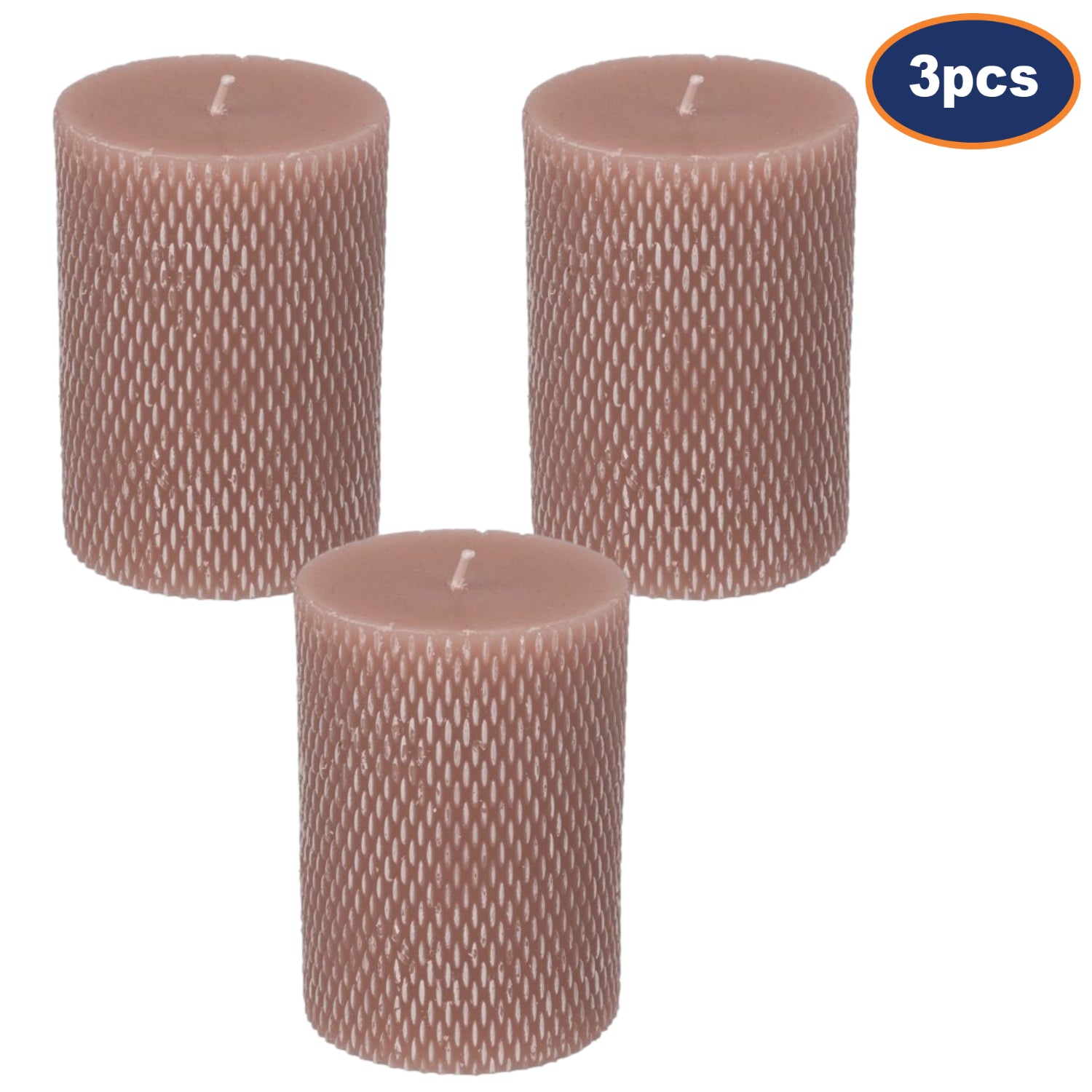 3Pcs Pink Hand Carved Pillar Candle