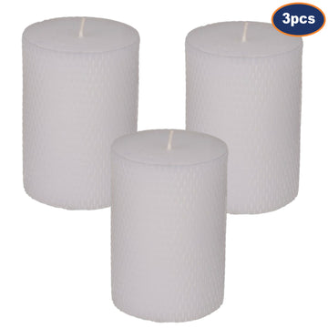 3Pcs White Hand Carved Pillar Candle