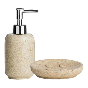 2pc Canyon Natural Stone Dispenser & Soap Dish Set