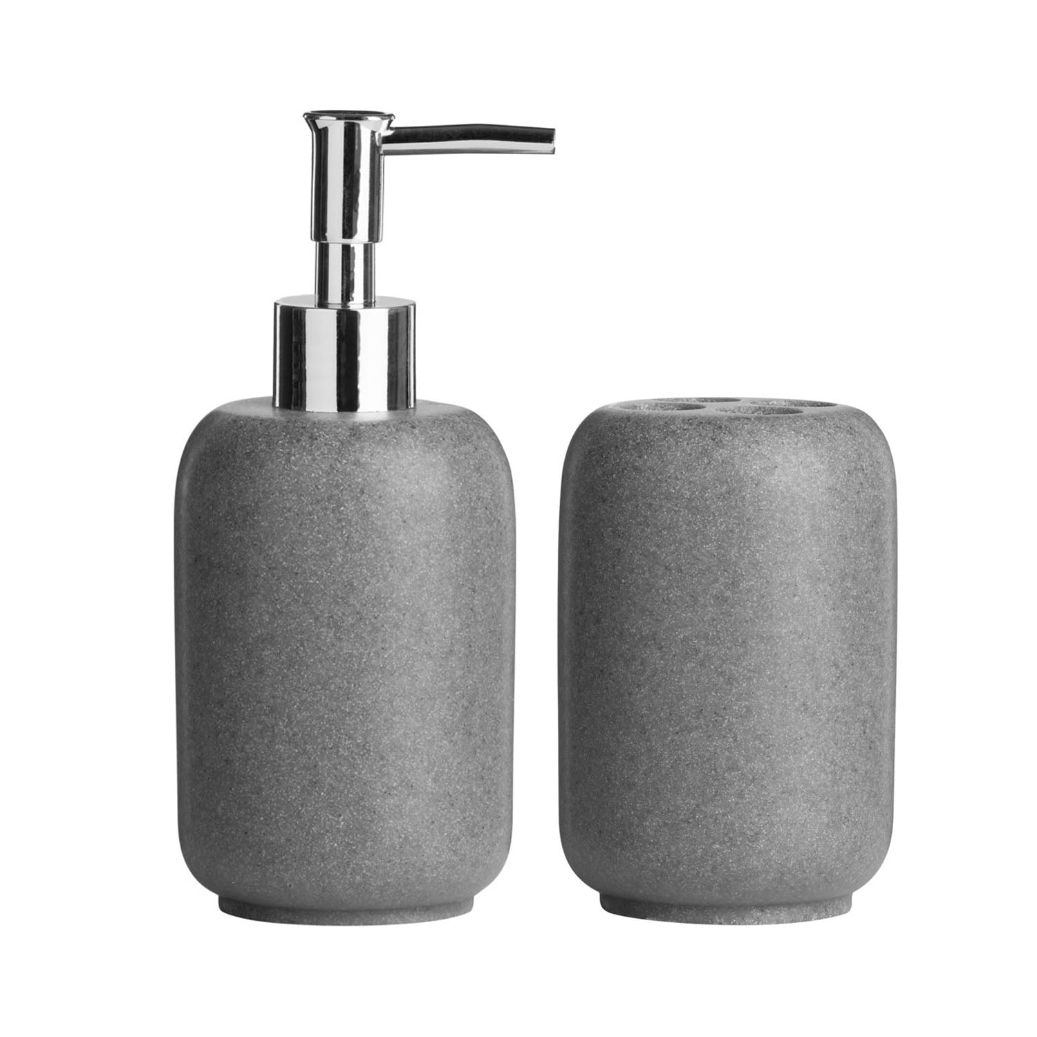 2pc Canyon Grey Stone Lotion Dispenser & Toothbrush Holder Set