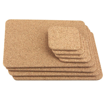 Pack Of 8 Cork Oak Non Slip Placemat & Coaster Set