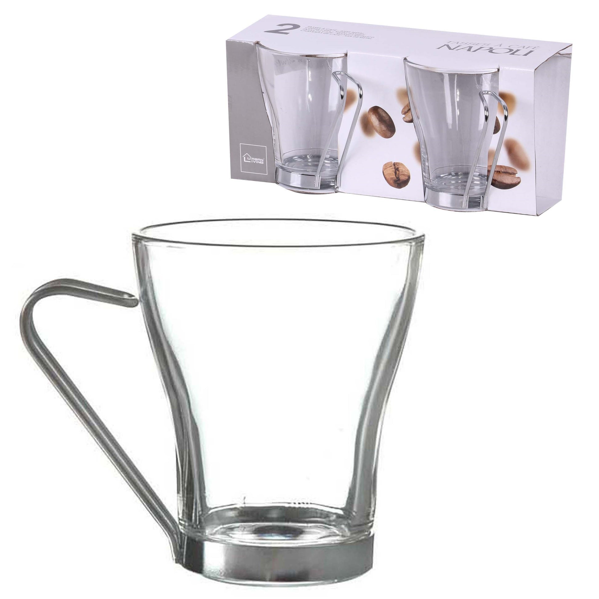 220ml Set of 2 Glass Tea Coffee Mug With Metal Handle