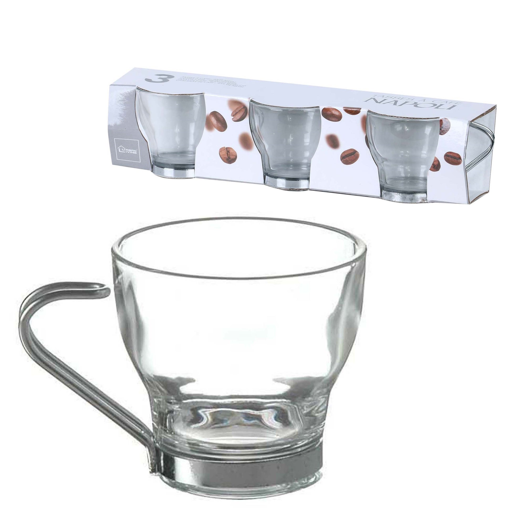 80ml Set of 3 Glass Tea Coffee Mug With Metal Handle