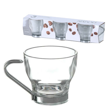 80ml Set of 3 Glass Tea Coffee Mug With Metal Handle