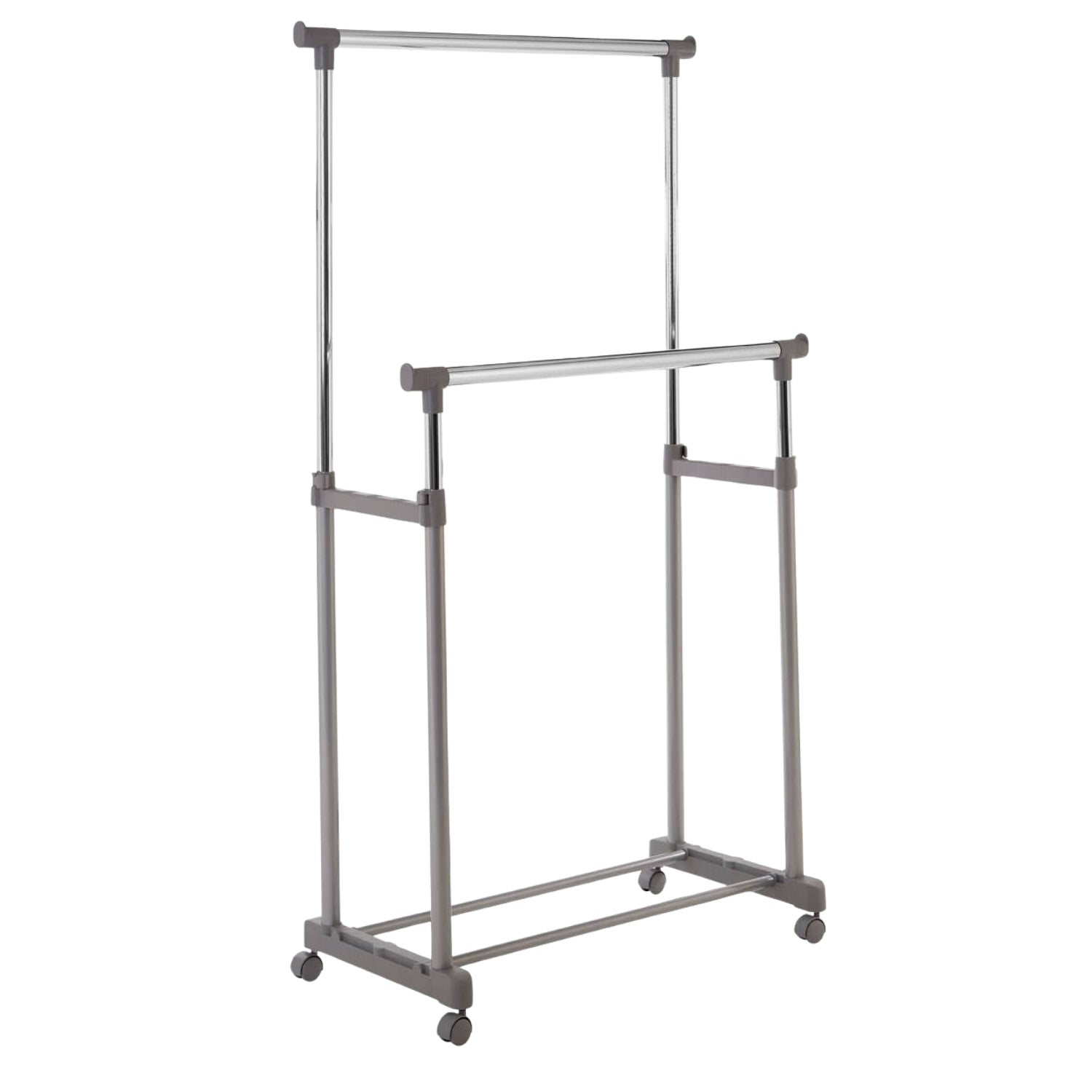 Raleti Grey and Chrome Finish Double Clothes Hanging Rail With Wheels