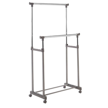 Raleti Grey and Chrome Finish Double Clothes Hanging Rail With Wheels