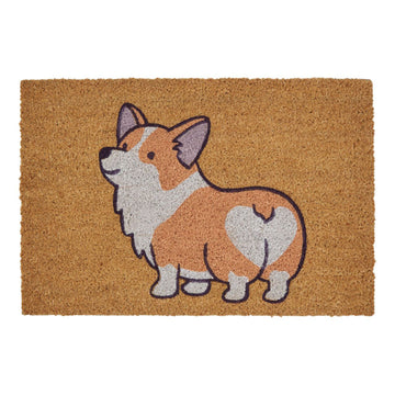 Coir Welcome Doormat Brown Corgi Dog 40x60cm