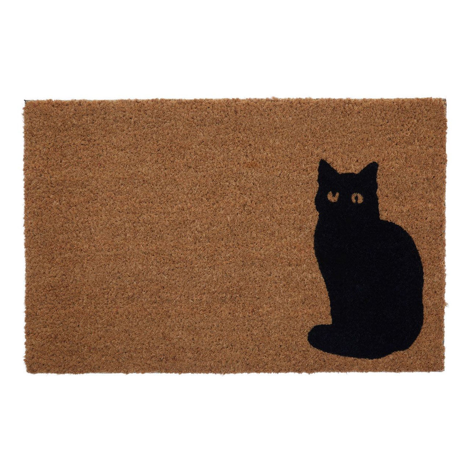 Coir Welcome Doormat Brown Black Cat 40x60cm