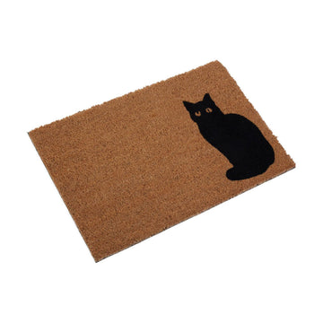Coir Welcome Doormat Brown Black Cat 40x60cm
