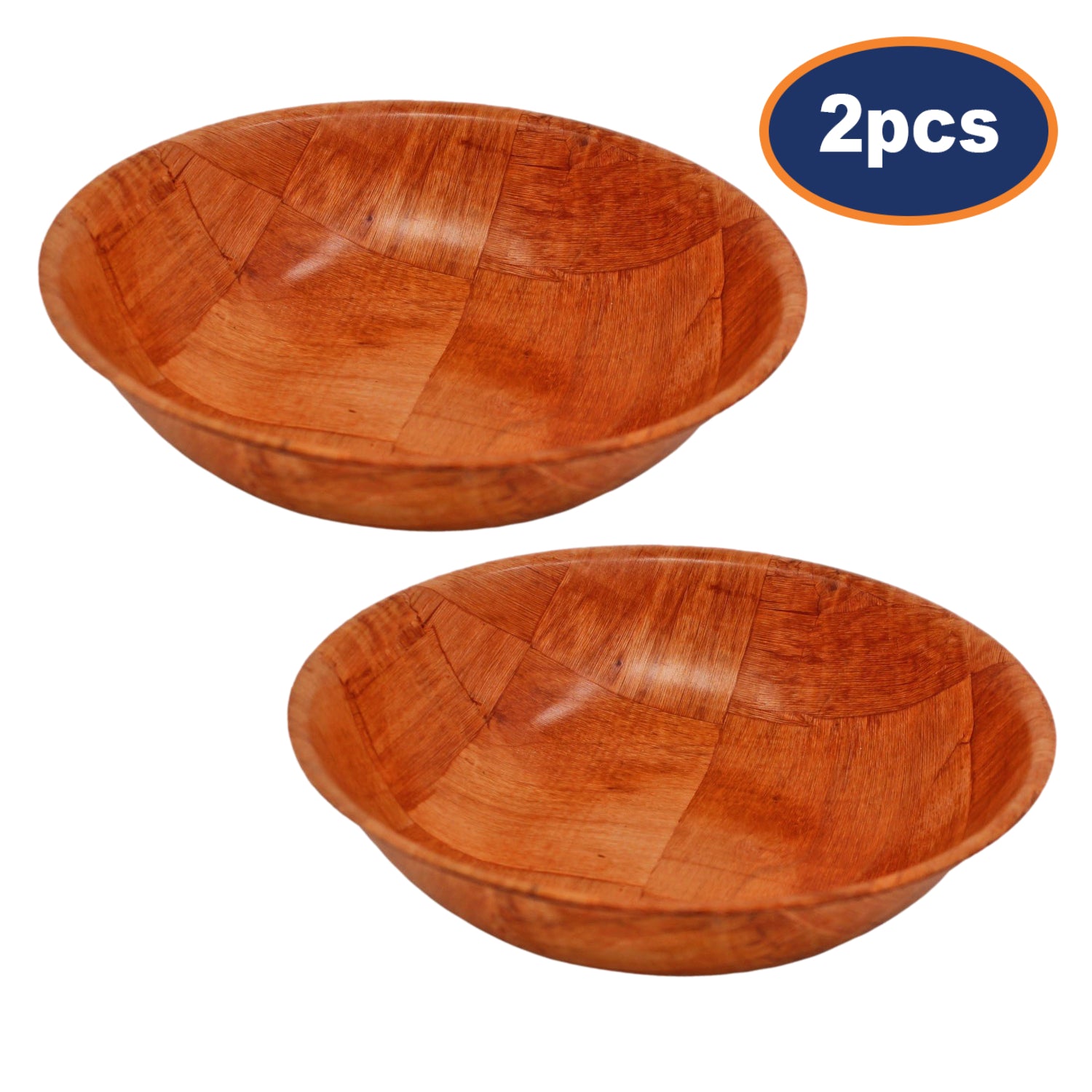 2Pcs 20cm Round Wooden Woven Bowl