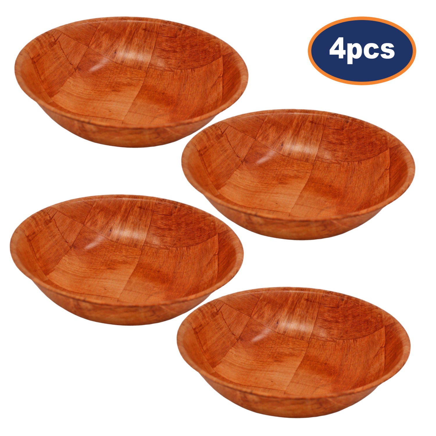 4Pcs 20cm Round Wooden Woven Bowl