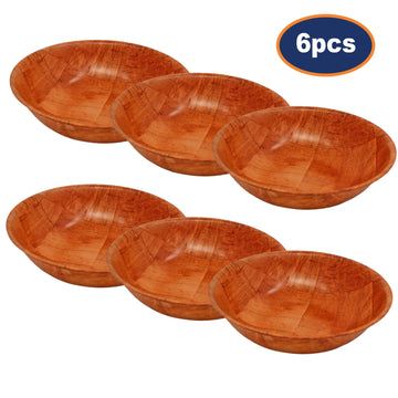 6Pcs 20cm Round Wooden Woven Bowl