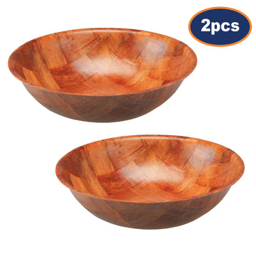 2Pcs 25cm Round Weave Wooden Serving Bowls
