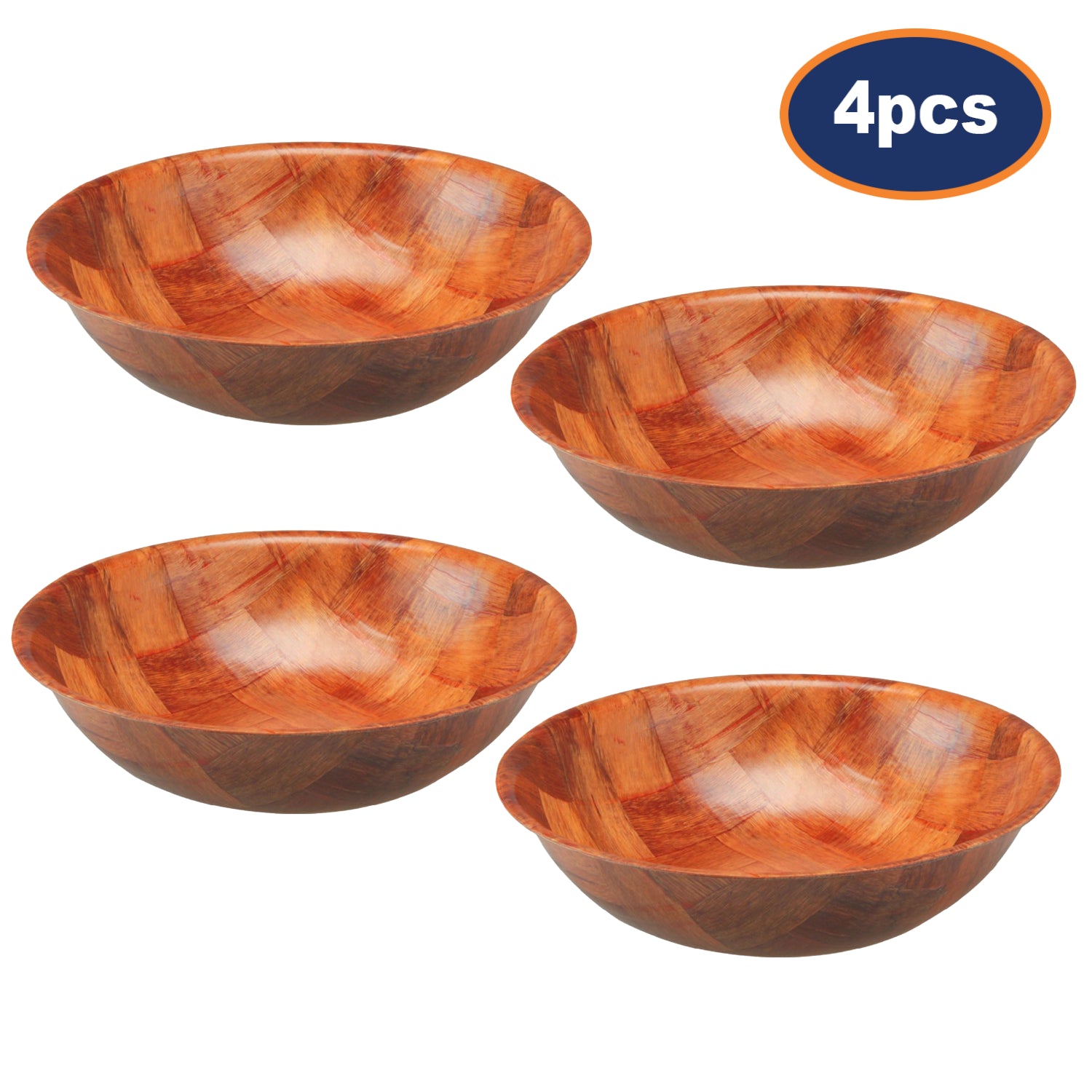4Pcs 25cm Round Weave Wooden Serving Bowls