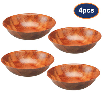 4Pcs 25cm Round Weave Wooden Serving Bowls