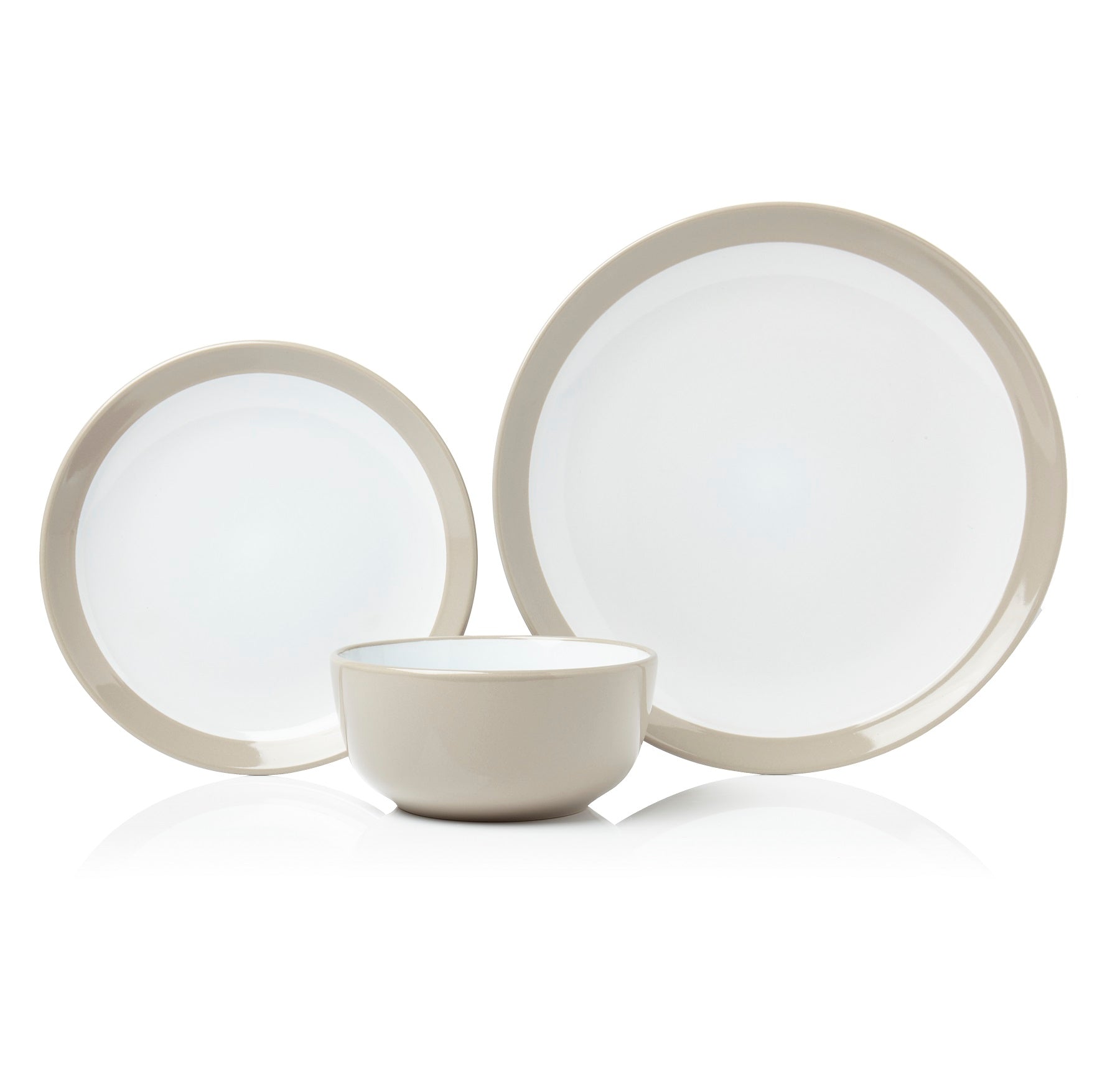 12pc Stoneware Glossy Putty Two-Toned Dinner Set