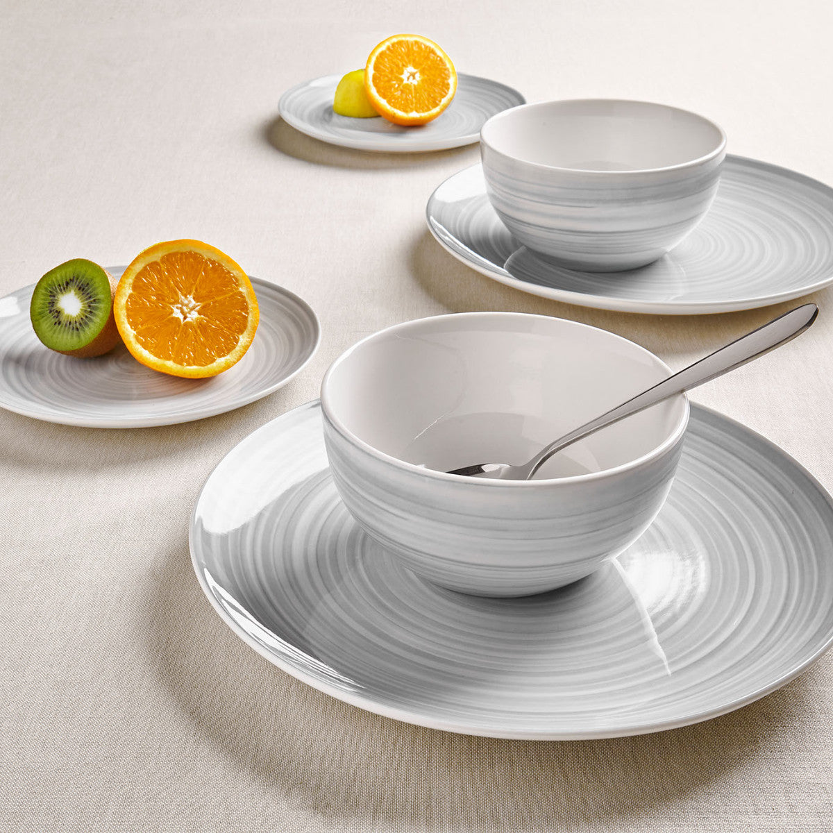 12pc Porcelain Grey Swirl Design Dinner Set Wedding Gift