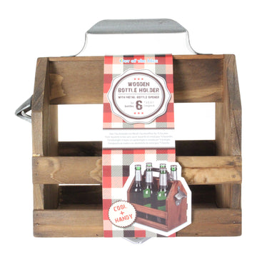 6-Bottle Wooden Beer Crate with Metal Opener