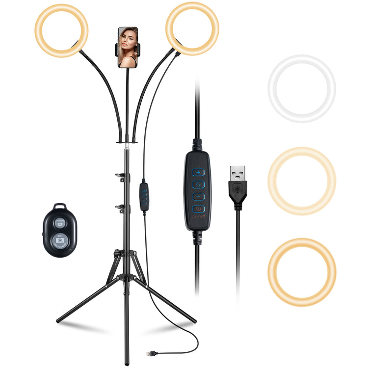 Dual Ring Light Streaming Stand with Mobile Holder
