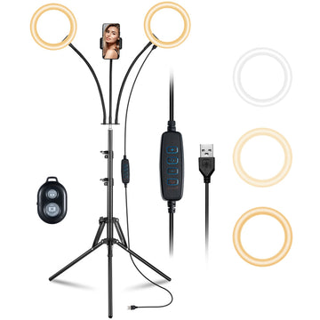 Dual Ring Light Streaming Stand with Mobile Holder
